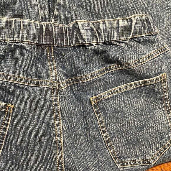 Quacker Factory fun cropped high waist green trim blue jeans size Large - Picture 5 of 9